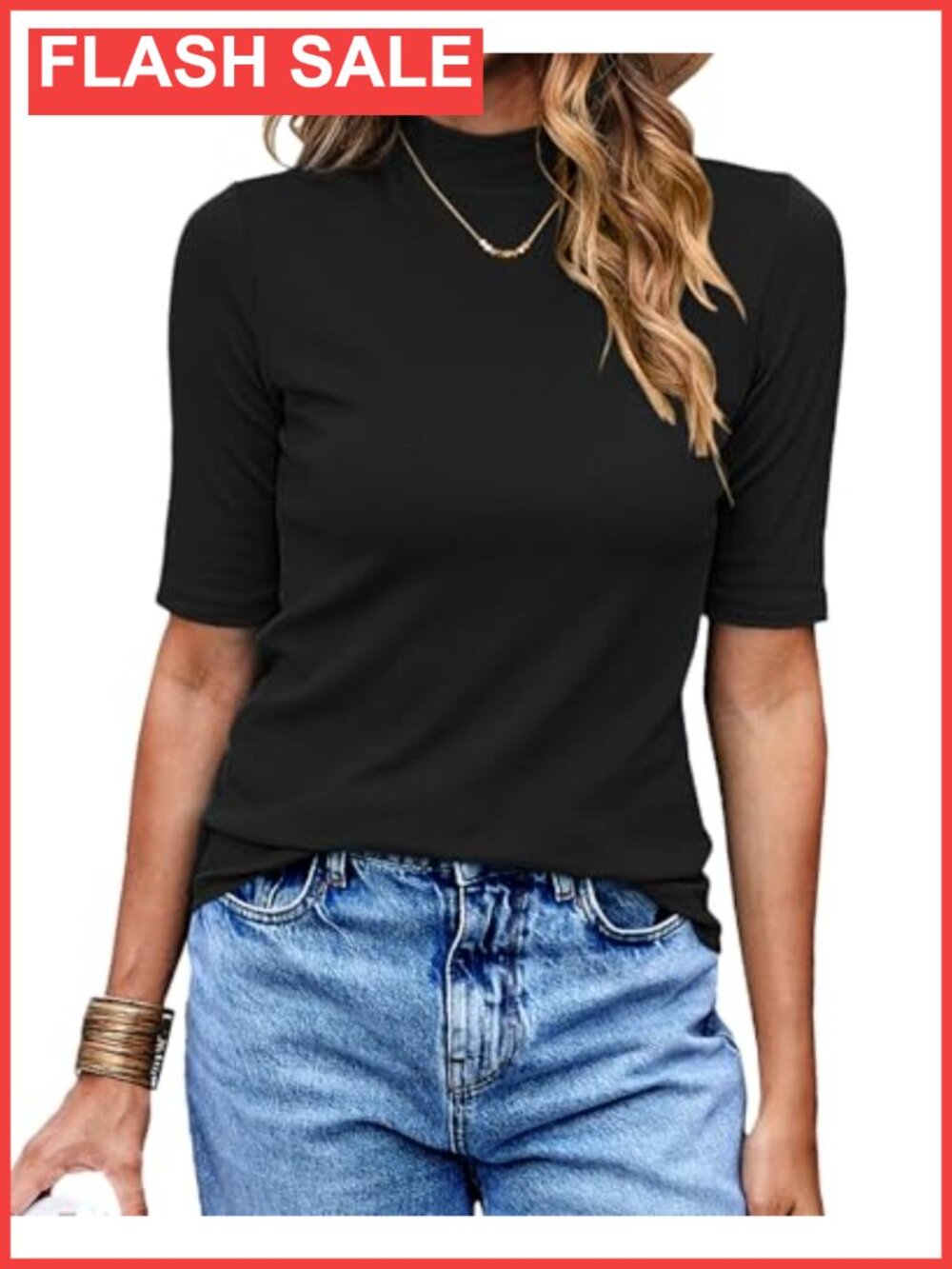 Women Half Sleeve Mock Turtleneck Slim Fit Dressy Casual Top